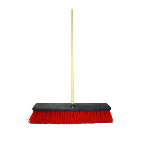 Indoor Outdoor Wooden Broom Stick Plastic Push Mop for Everyday Industrial House Cleaning, Colored Dustpan Included