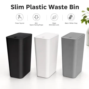 Indoor Slim Waste Bin Plastic Covered Trash Can for Bathroom Bedroom Office Corner