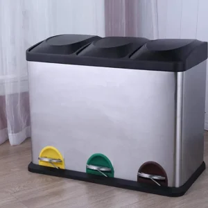 Indoor Stainless Steel Recycle Can 3 Waste Classification Three Compartments Recycling Bin
