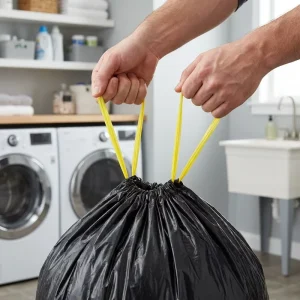 Industrial Drawstring Trash Garbage Bags 30 40 55 Gallons Super Large Capacity Heavy Duty HDPE Full Biodegrade Heat Seal