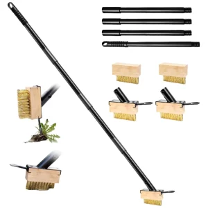 Industrial Long Handle Manual Crevice Cleaning Brush Portable Weed Moss Remover Tool Patio Deck Driveway Sidewalk Pavement Gap