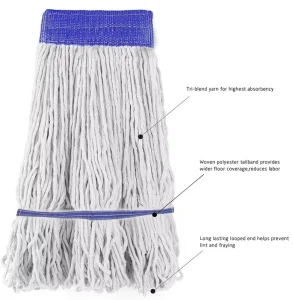 Industrial Looped End Cotton String Mop Head Durable Blue Band Replacement Mop Refill for Commercial Floor Cleaning