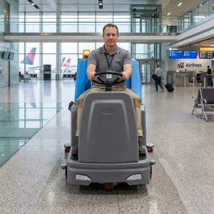 Industrial Ride on Floor Scrubber 24V200Ah Battery Powered 6800㎡ h Efficiency 850mm Width for Airports and Railway Stations