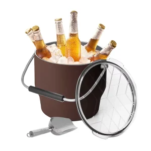 Insulated Ice Bucket 7L Double Wall Stainless Steel Ice Bucket with Lid Scoop Tong and Steel Handle Keep Cold for 48 Hours