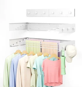 Invisible Foldable Wall Hanging Drying Rack Telescopic Multi Rod Laundry Organizer