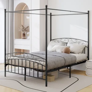 Iron art bed four column bedstead Solid and durable steel Flat noodles support Thickened firm No mattress 1.5m 1.8m 2m bed frame