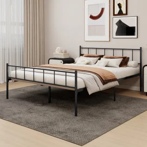 Iron bed black metal bed head sturdy durable footboard heavy duty steel plate support double bed suspended iron bed living room