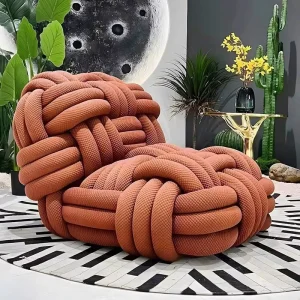 Italian Convertible Lounge Chair with Woven Cover for Living Room, Balcony, and Hotel
