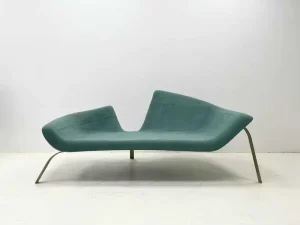 Italian Curved Nubuck Double Chaise Lounge Designer Art Sofa with Light Luxury Titanium Gold Curved Legs