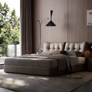 Italian Genuine Leather Bed Luxury Modern Master Bedroom Wedding Bed Villa Large Flat Designer Soft Pack King Size Bed