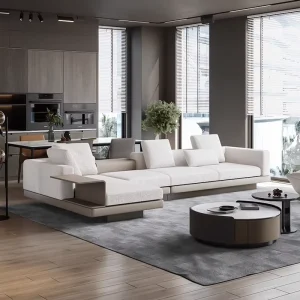 Italian Light Luxury Sectional Sofa Set Three Seat Square Design Inflatable Modern White for Basement Living Room