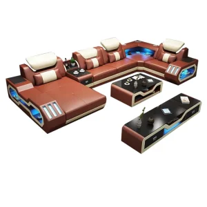 Italian Lupholstered Genuine Leather Chesterfield L Shape Sofa Set LED PENYI PY302 Living Room Furniture
