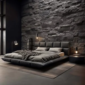 Italian Luxury Black Genuine Leather Modern Luxury Upholstered Beds with Quilted Foam Home Bedroom Furniture Set