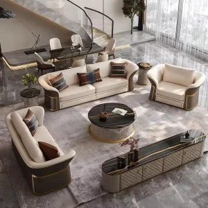 Italian Luxury Genuine Leather Sectional Sofa Set 1 2 3 Seater Living Room Furniture for Modern Home Villa Project