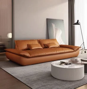 Italian Minimalist Cream Faux Leather Sofa Set with High Back and Deep Seat