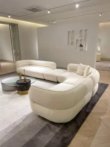 Italian Minimalist Cream Style Large Apartment Living Room Multi Position Movable Curved Corner Cashmere Cover High Density