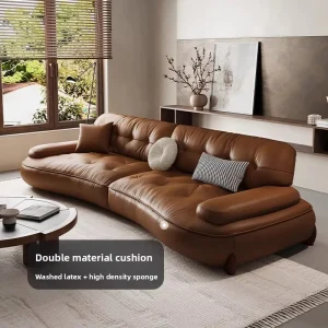 Italian Minimalist Genuine First-Layer Cowhide Leather Modular Sectional Sofa with Solid Wood Frame