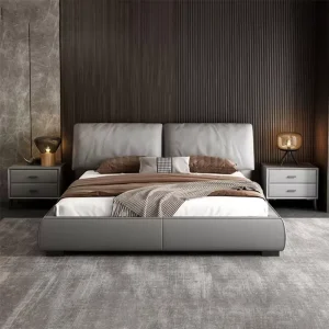 Italian Minimalist Luxury king Size Bed Double Master Room Bedroom Sets Furniture Solid Wood Frame Leather Upholstered Bed