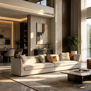 Italian Minimalist Textile Fabric Luxury 3 4 Seater Living Room Furniture Designs Modern Cloud Couch White for Mansion