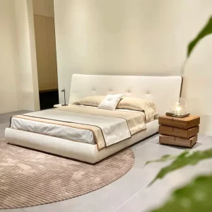 Italian Minimalist Upholstered Fabric King or Queen Size Bed