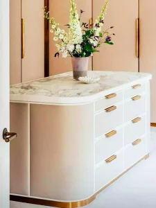 Italian Minimalist Walk-in Closet Island with Jewelry Storage Cabinet and Marble Countertop