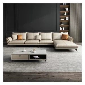 Italian Nordic L-Shaped Genuine Leather Sofa Set