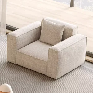 Italian-Style Cream Cotton Linen Sofa with Tofu Block Design