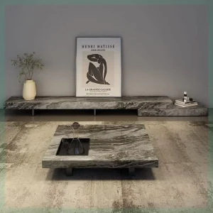Italian-Style Solid Wood and Marble TV Cabinet and Extendable Coffee Table