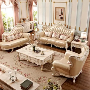 JINS European American Style Living Room Sofa Set 123 Free Combination With Top Layer Leather All Solid Wood Frame for Home