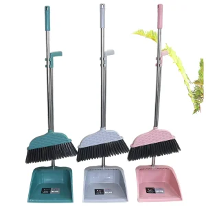 JY1321 Steel Broom and Dustpan with Soft Bristles Modern Design Plastic Handle for Indoor Floor Cleaning
