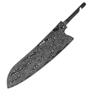 Japanese Damascus Steel Santoku Knife Blank with Black Coating and Full Tang