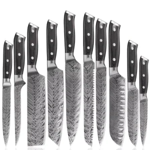 Japanese Kitchen Chef Damascus Laser Pattern Knife Set with Wood Handle Metal Material Kitchen Knives for Kitchen Accessories