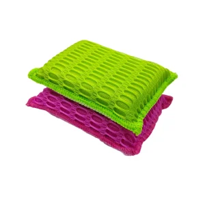 KDIJET 15x10x3cm 2 Piece Green Pink Purple All Season Solid Color Cleaning Scrubber Microfiber Sponge High Water