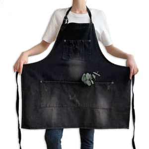 KEFEI Adjustable Cotton Denim Eco friendly European Style Bib Apron with Pockets for Home Kitchen Use