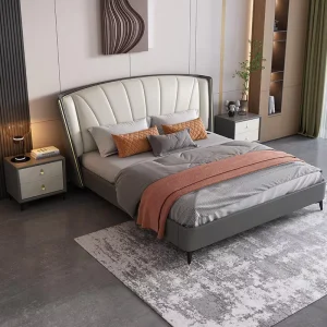 KEHUI Leather Bed Modern Headboard Italian Minimalist in Pakistan Black Red Tufted Purple Wave Shape Set Eco Leather Bed Frame