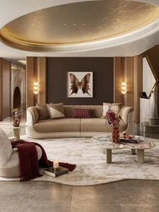 Kaili Iris Sofa Set Light Luxury Italian Style French Inspired Curved Sectional Microfiber Leather Customizable for Living Room