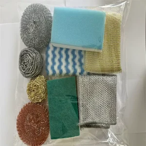 Kamo Kitchen Cleaning Combination Dish Cloth Sponge Scouring Pad Galvanized Stainless Steel Metal Scourer Brass Scrubber Silver