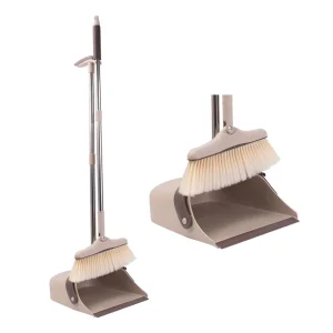 Khaki Long Adjustable Handle Stand up Dustpan with Self Cleaning Teeth