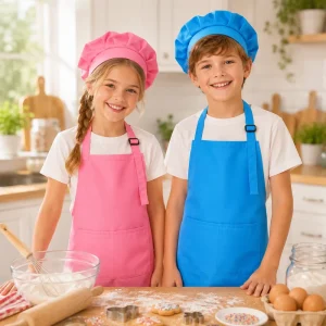 Kids Chef Apron Set with Hat Waterproof Adjustable Cooking Aprons for Boys Girls S M Sizes for Baking Painting Cooking