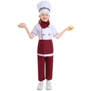 Kids Chef Uniform Career Day Chef Role Play Clothes Festival Performance Cooking Competition Stage Show Red Apron Baker Costumes