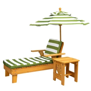 Kids Garden Furniture Set 4-Piece Outdoor Lounge Chair with Umbrella and Cushion Fir Wood Design