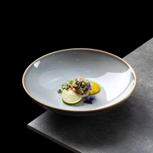 Kiln-Fired Artisan Glaze Glossy Yellow Porcelain Plates for Restaurant Catering Factory Direct