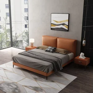 King-Size Upholstered Bed with Reclining Headboard and Wood-Style Panel