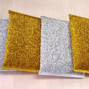Kitchen Abrasive Durable Cleaning Gold and Sliver Dishwashing Sponge Cleaning Scouring Pad