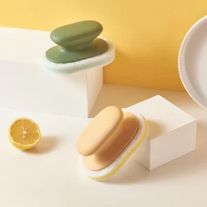 Kitchen Accessory High Water Absorption Dish Washing Sponge with Plastic Handle Cleaning Brush Useful Sponges Scouring Pads