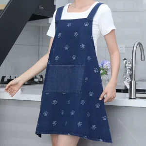 Kitchen Aprons Logo Personalised Washed Unisex Denim Apron With Adjustable Neck Strap and Front Pockets
