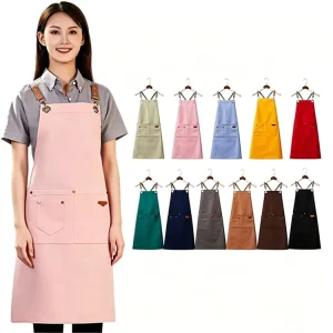 Kitchen Baking Restaurant Cafe Bar Waterproof Adjustable Barber Waiter Waitress Pocket Aprons Trendy Canvas Apron