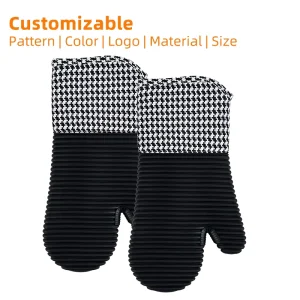 Kitchen Baking Silicone Waterproof Heat Resistant Eco Friendly Oven Gloves Mitts Set Extended Cuff Dishwasher Safe for Home