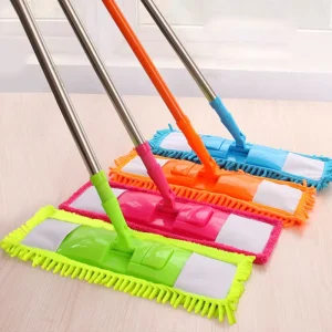Kitchen Bathroom Long Handle Wood Floor Mop Washable Chenille Wet Dry Mops for Floor Cleaning Microfiber Flat Mop