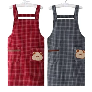 Kitchen Bib Apron Cartoon Women’s Fashion Household Cooking Breathable Pure Cotton Waistband Men’s Factory Work Uniform